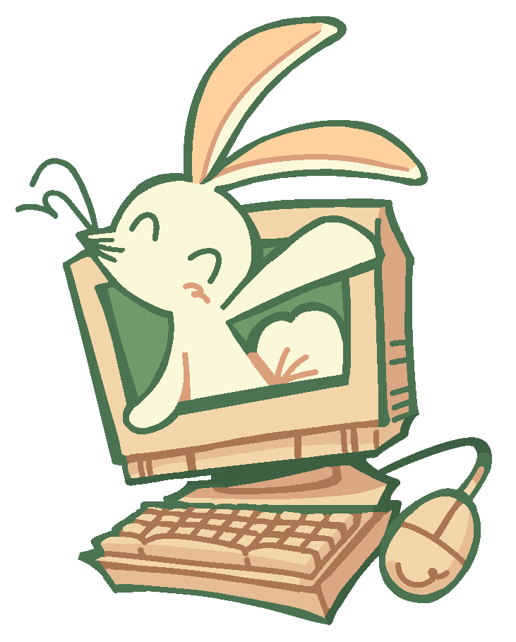 Looping animation of a rabbit waving. It's emerging from an old pc model.