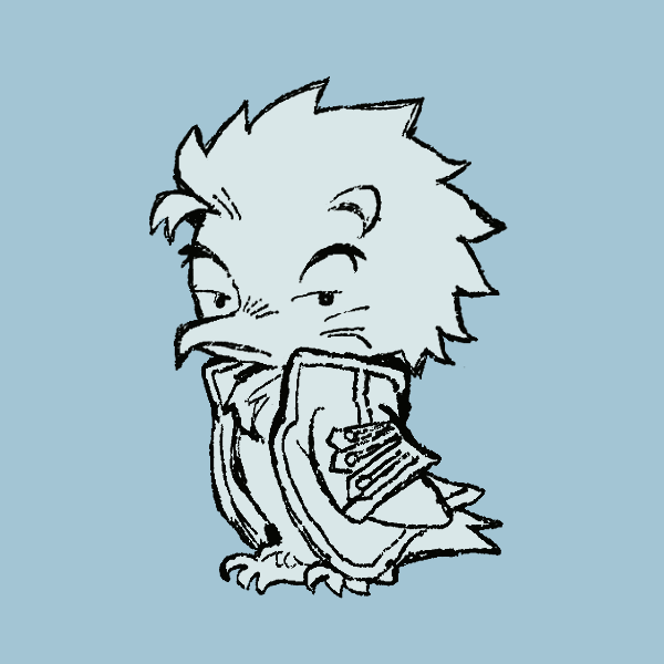 A lines only fanart chibi animal of Vergil from Devil May Cry 3 as a penguin anthro. He's colored with a single color.