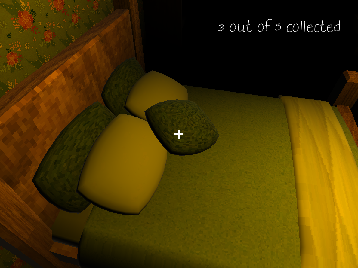A bed meant for two people, that says '3 out of 5 collected' in the corner.