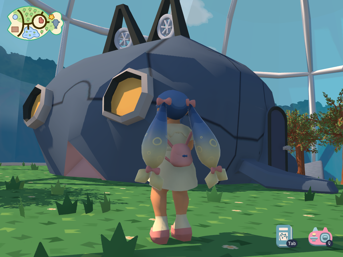 Paya standing outside of the fishcat shaped lab.